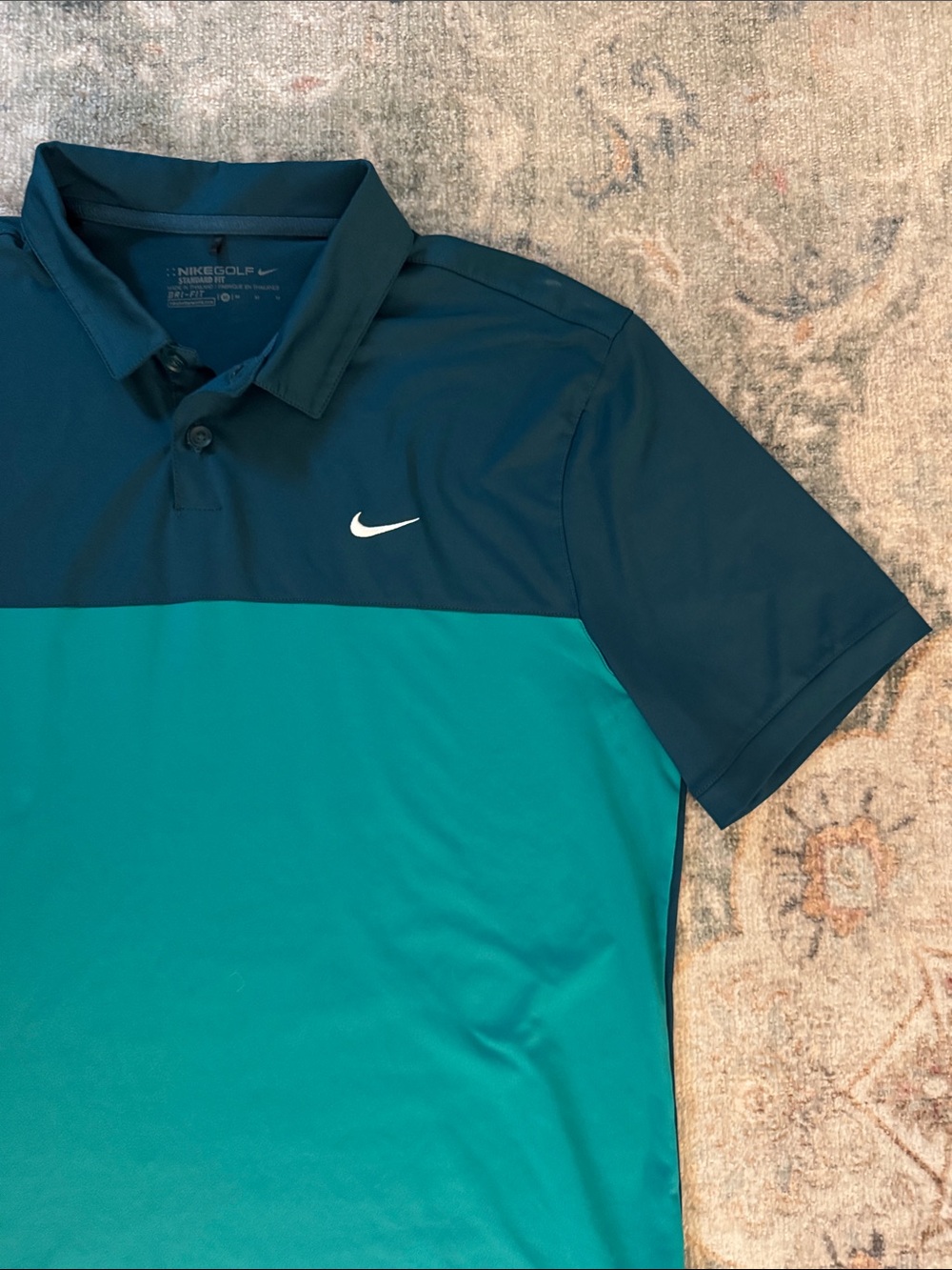 Nike Men’s Teal and Navy Two-Tone Dri-Fit Golf Polo - M